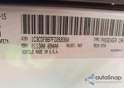 2015 Dodge Dart Sxt z USA, uszkodzony, nr VIN 1C3CDFBB7FD268360